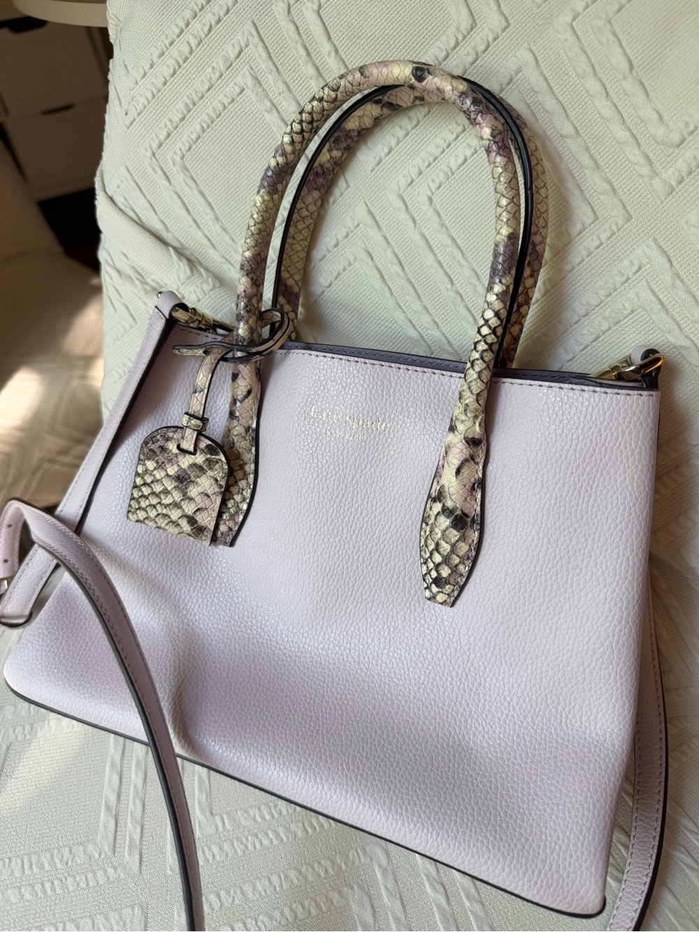 kate spade Lilac Satchel with Snake-Print Handles -Brand New